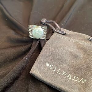 VINTAGE Sterling Silver “Mermaid” Coin Pearl ring R1542 Sz 6